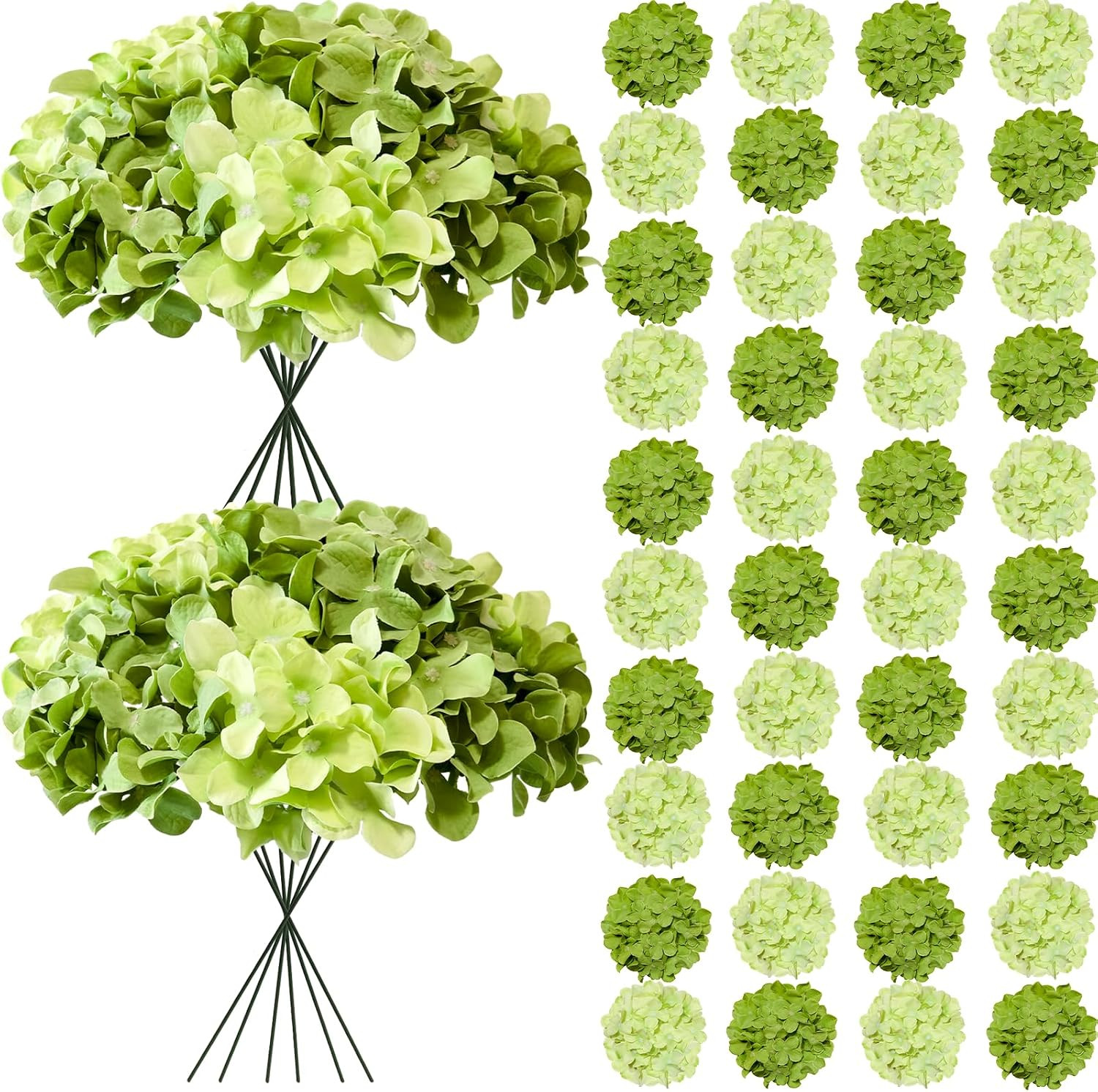 50 Pcs Faux Green Mix Hydrangea Artificial Flowers Bulk, Fake Silk Hydrangea Flowers Heads with Stems for Wedding Decorations Garden Party Baby Shower Porch Home Decor Table Centerpieces | Amazon (US)