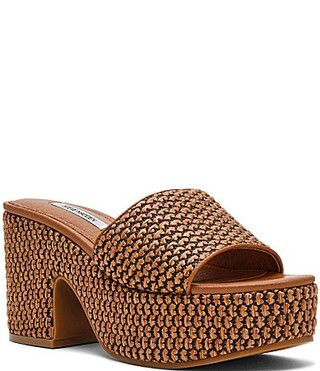 Steve Madden Trippy Raffia Platform Block Heel Slide Sandals -  9.5 | Dillard's