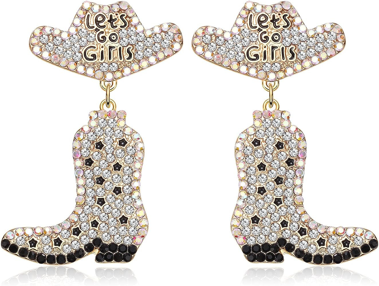 Western Earrings Sparkly Rhinestone Cowgirl Boot Drop Dangle Earrings Fun Handmade Country Concer... | Amazon (US)