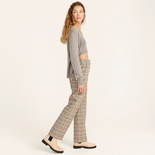 Pull-on straight-leg pant in glen plaid English wool | J. Crew US