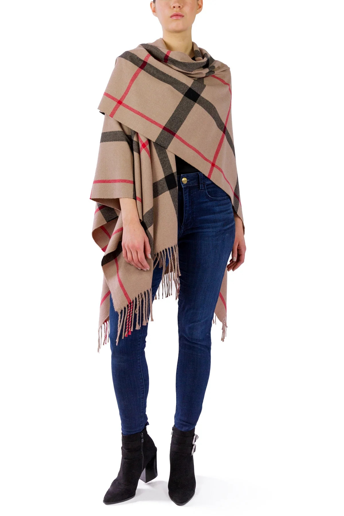 JUST JAMIE WOMEN'S SUPER SOFT PLAID RUANA WITH FRINGE | Walmart (US)