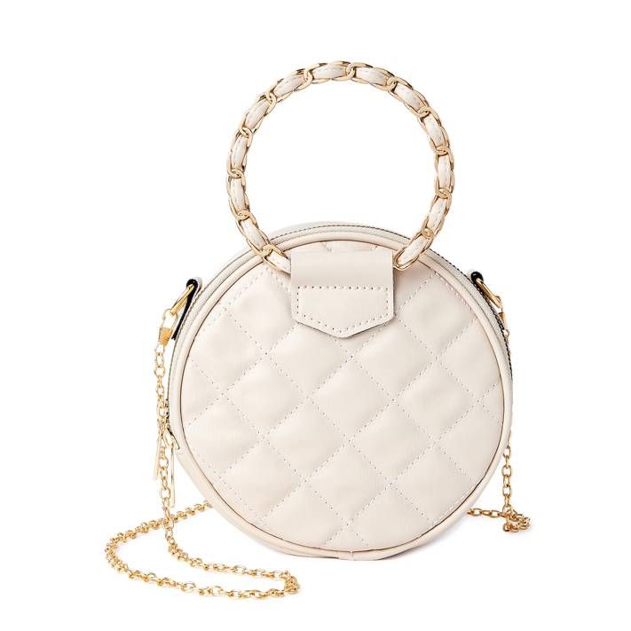 Jane & Berry Women's Round Quilted Faux Leather Crossbody Handbag Beige | Walmart (US)
