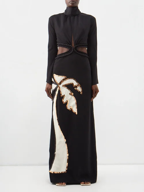 Johanna Ortiz - Ceilo Produndo Sequinned-palm Crepe Maxi Dress - Womens - Black Print | Matches (US)