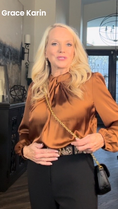 Obsessed with this brown knot blouse.  The knot detail adds the perfect touch.  And the color  goes with everything! A great everyday top you will wear on repeat! 
Shop my look! #paidCommission #Gracekarin 

#LTKFindsUnder50 #LTKWorkwear #LTKgrwm