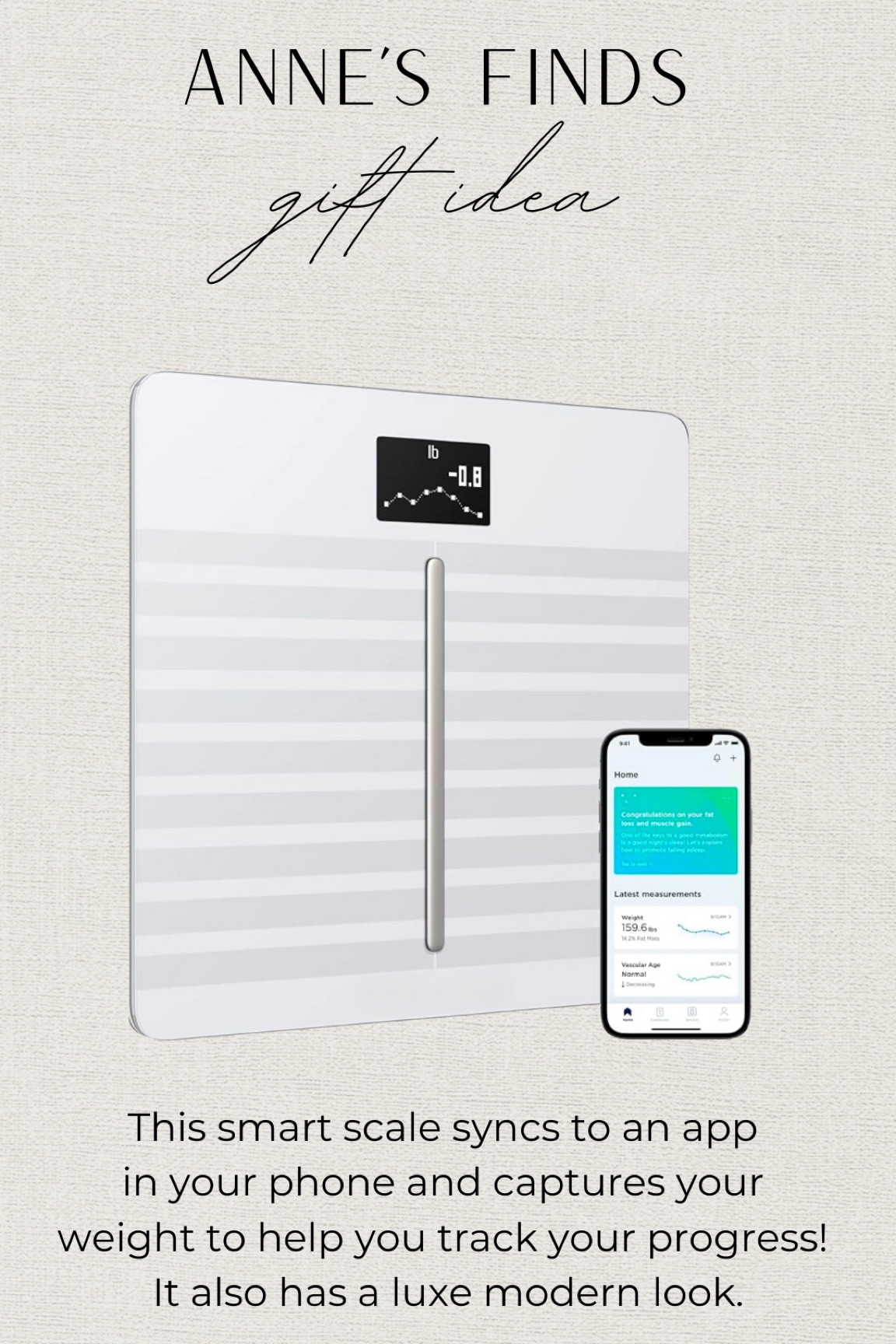 This smart scale would make a great gift or nice upgrade for your bathroom! 

It syncs to your phone so you can keep track of your weight and also connects to fitness apps. 

It has a really nice look and it stays charged for months at a time. 

I absolutely love mine, highly recommend!

#LTKHoliday #LTKActive #LTKGiftGuide