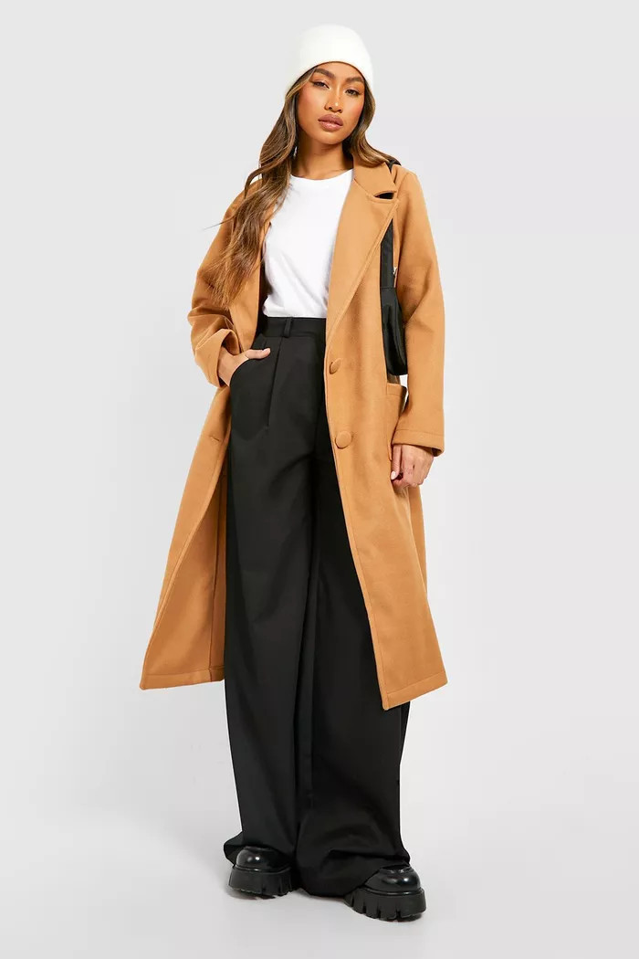 Oversized Wool Look Covered Button Detail Coat | boohoo (US & Canada)
