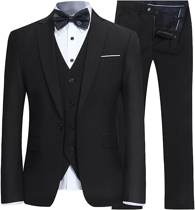 Men's Slim Fit 3 Piece Suit One Button Blazer Tux Vest & Trousers | Amazon (US)