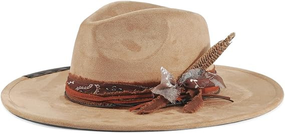Brim Fedora Hat for Men Women Felt Handmade Boho Western Suede Panama Hats M-L | Amazon (US)