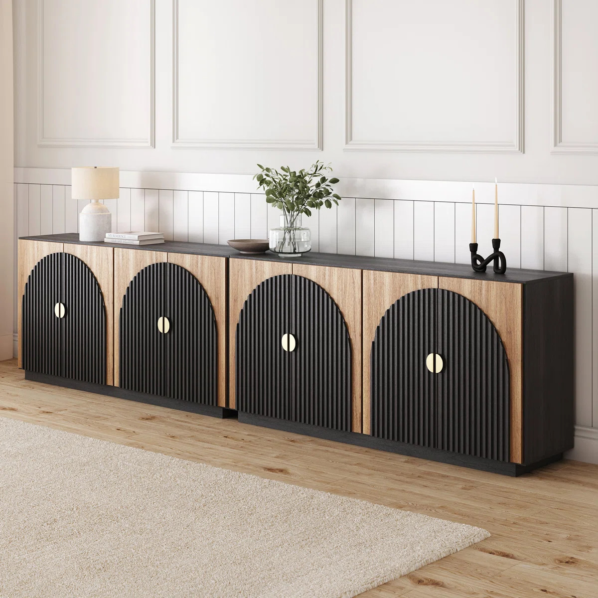 Set of 2 Fluted Buffet Cabinet with Storage, 65 Inch Symmetrical Arc Accent Sideboard Large Conso... | Wayfair North America
