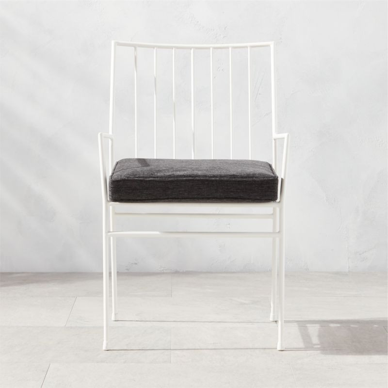 Pavilion Ivory Modern Outdoor Dining Armchair with Grey Sunbrella Cushion Model 6470 | CB2 | CB2