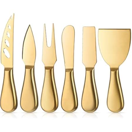 Premium 6-Piece Golden Cheese Knife Set, Stainless Steel Cheese Cutter Cheese Fork Slicer,Cheese Too | Amazon (US)