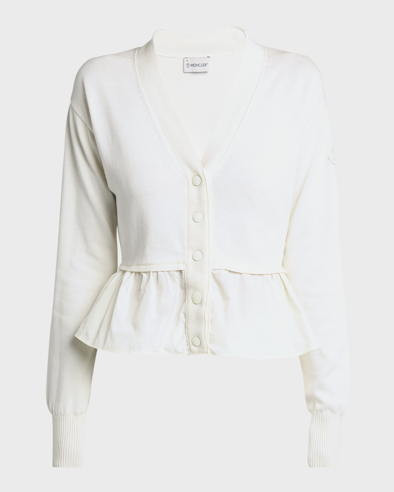 Moncler Peplum-Hem V-Neck Cardigan | Neiman Marcus