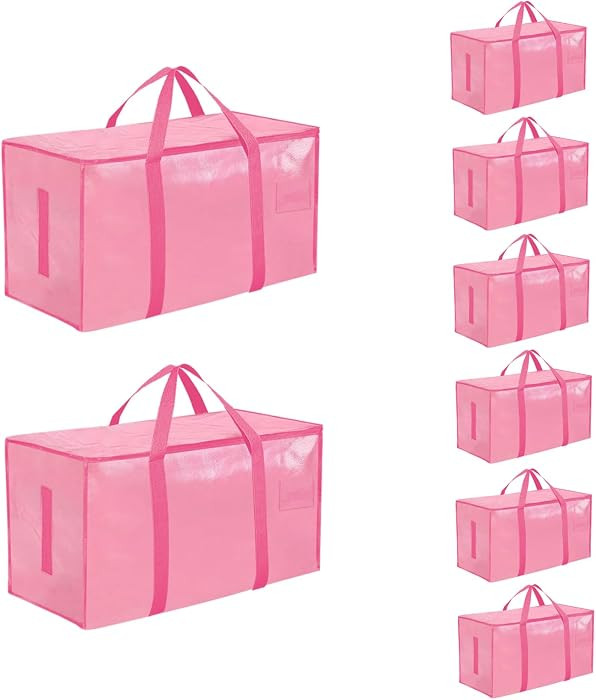 8 Pack-Extra Large Heavy Duty Moving Bags - Waterproof Storage Totes with Handles & Zippers, Fold... | Amazon (US)