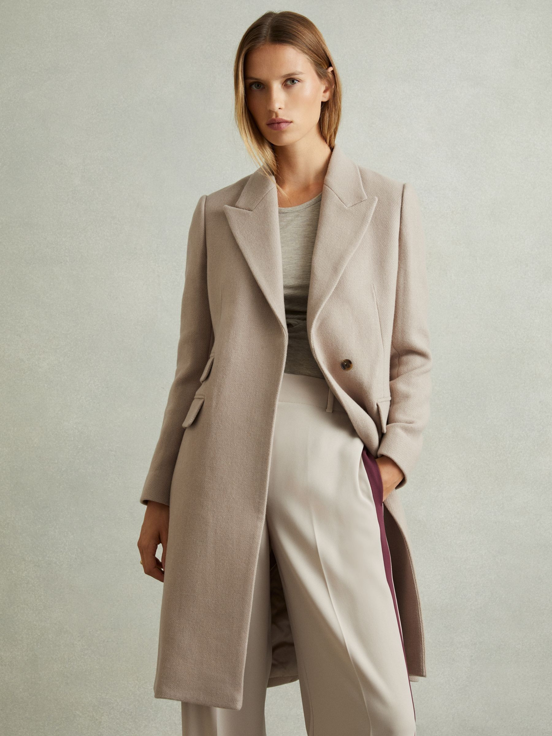 Petite Wool-Blend Coat in Stone | Reiss US