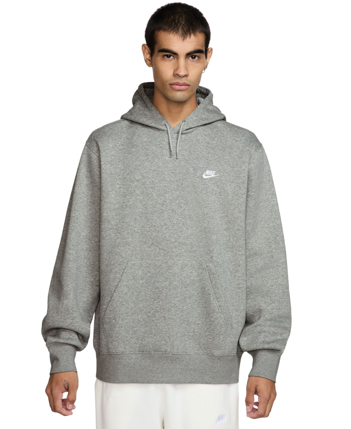 Nike Club Men's Pullover Fleece Logo Hoodie - Dark Gray Heather/White | Macy's