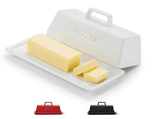 Butter Dish with Lid, by Kook, Butter Dish with Lid for Countertop, Ceramic, Butter Tray, Kitchen Butter Keeper, Butter Container, Butter Holder, Holds 1 Stick, Microwave and Dishwasher Safe, White | Amazon (US)
