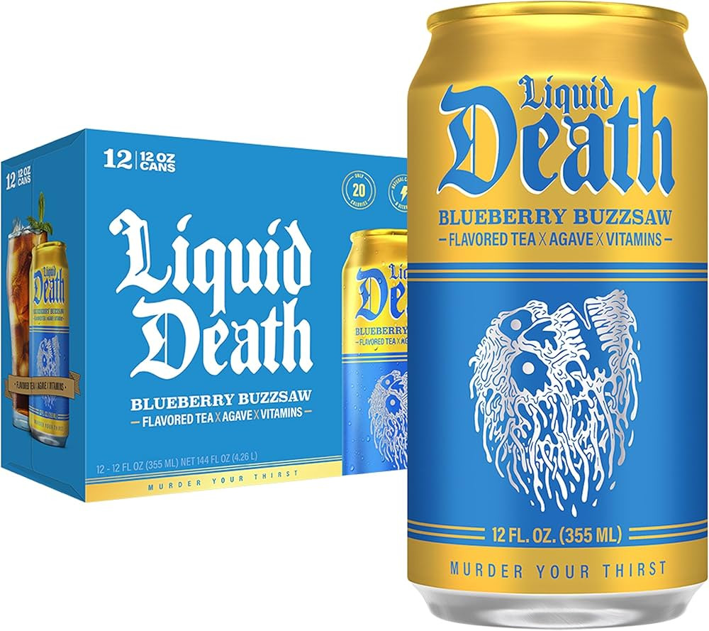 Liquid Death, Blueberry Buzzsaw Flavored Iced Tea, 12-Pack (12 oz Cans), Blueberry Flavored Black... | Amazon (US)