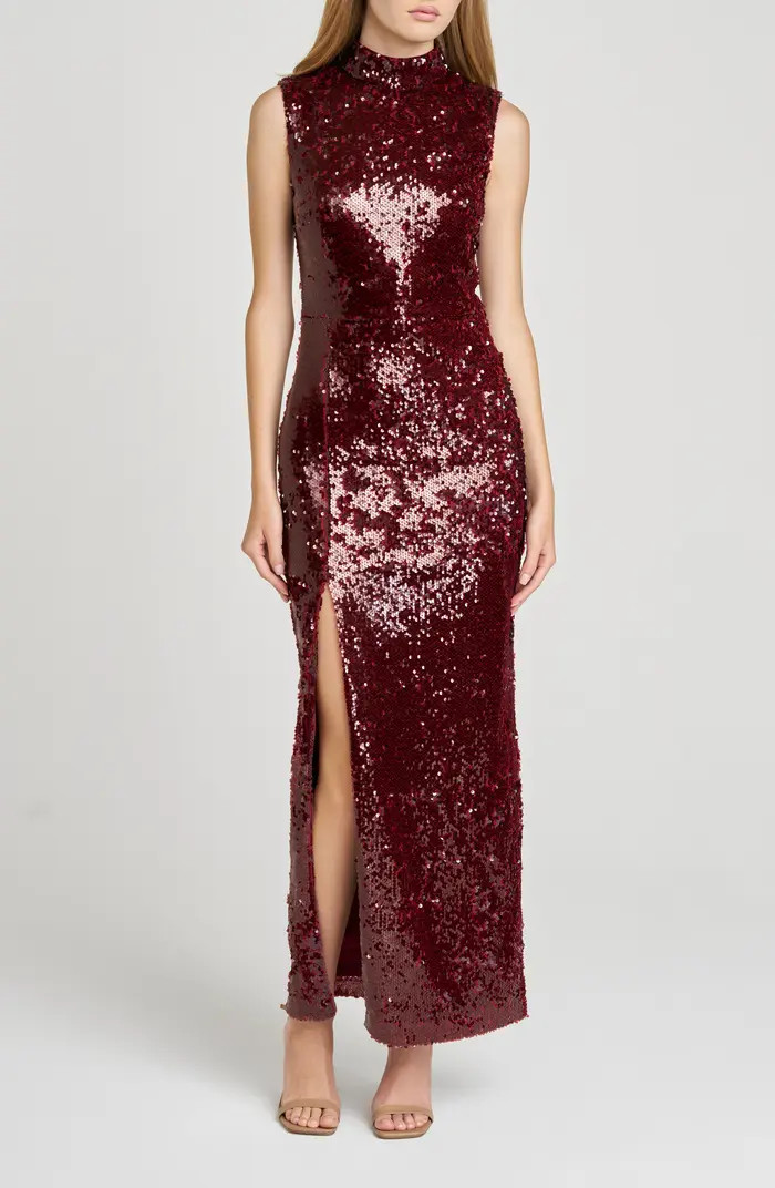 Ivy Sequin Mock Neck Sleeveless Sheath Cocktail Dress | Nordstrom