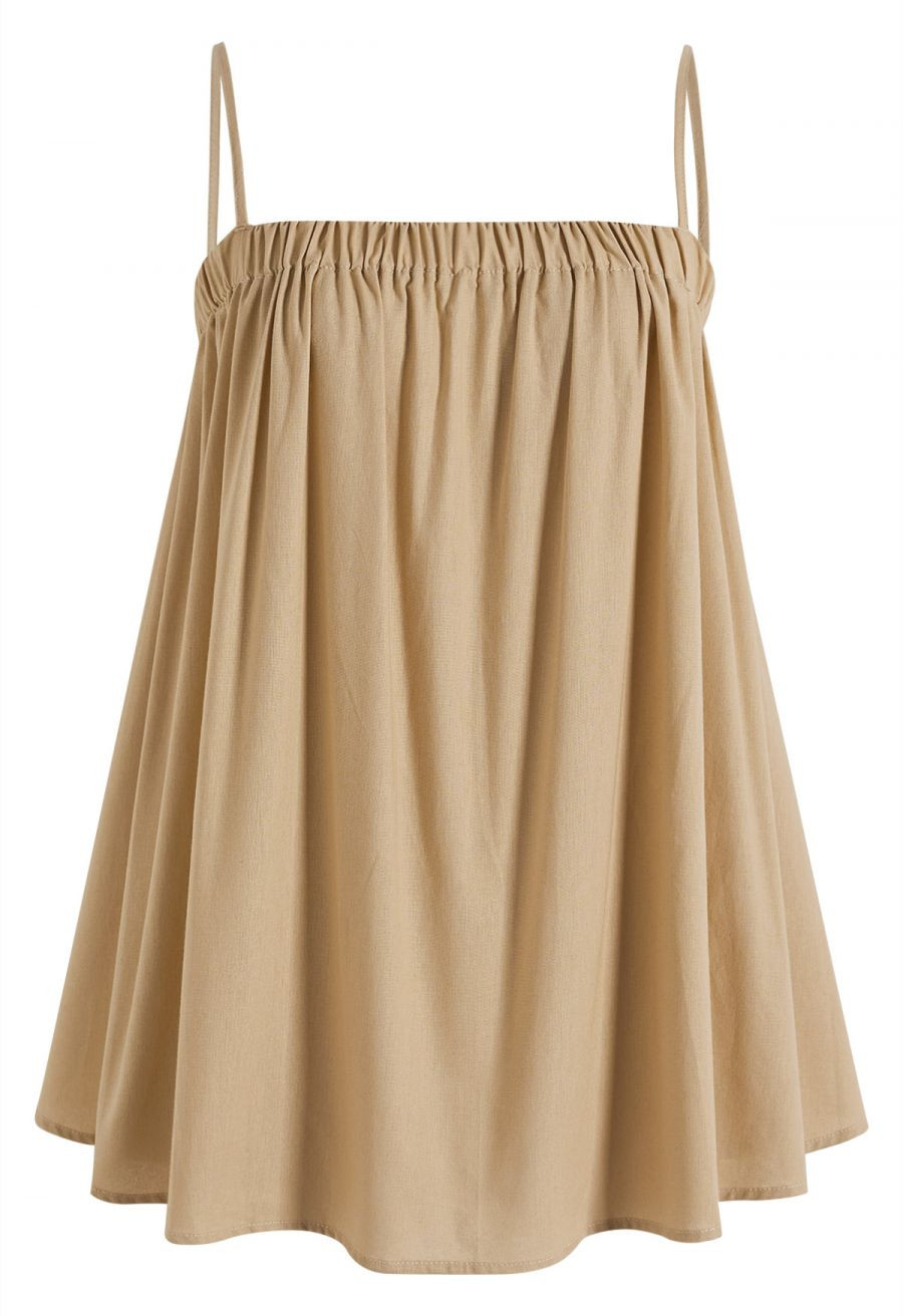Elasticated Neckline Swing Cami Top and Pants Set in Khaki for Beach Vacations & Resort Stays | Chicwish