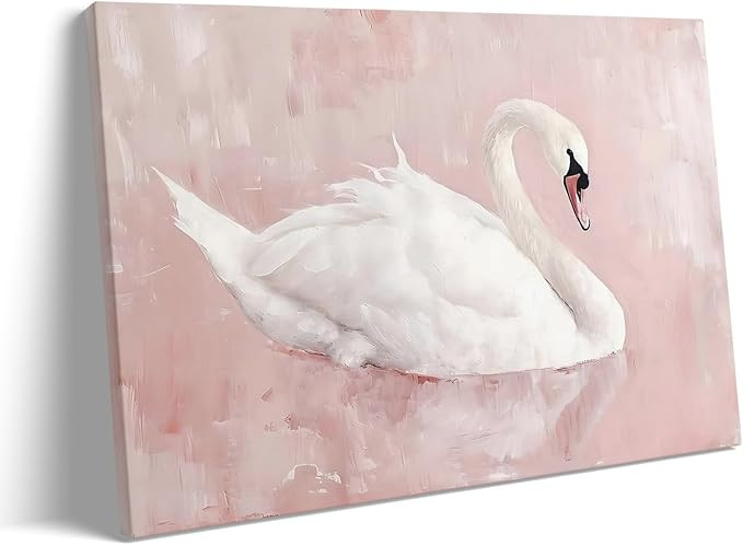 VYPEROCK Framed Canvas Wall Art Romantic Decor, Elegant Swan on Blush Pink Painting Poster Prints... | Amazon (US)