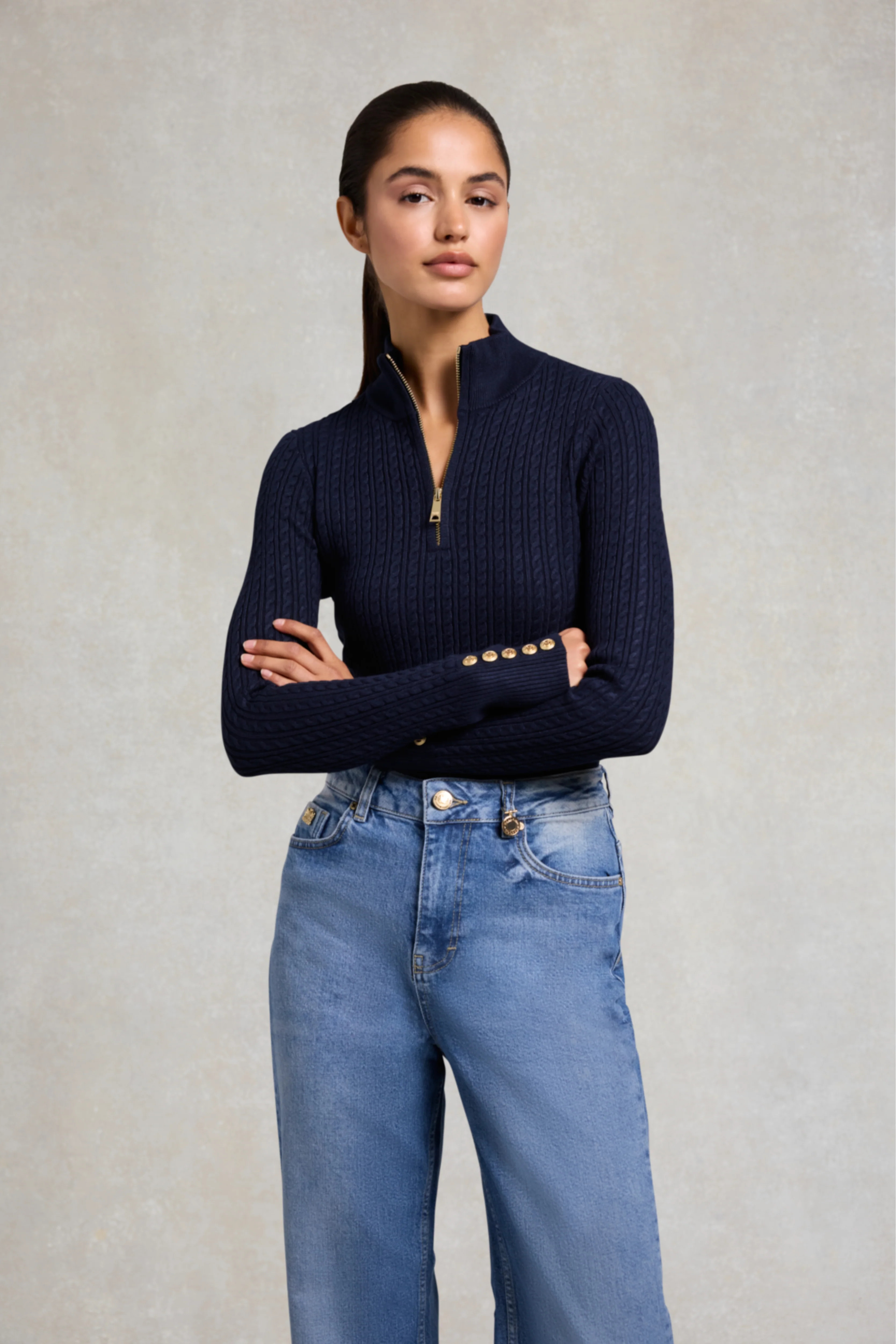 Ava Quarter Zip Knit (Ink Navy) | Holland Cooper