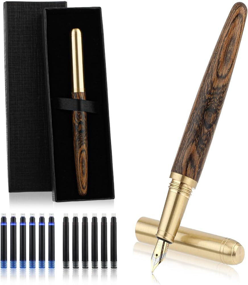 cobee Handcrafted Wooden Fountain Pens Set, Vintage Luxury Wood Fountain Pen 0.5mm Fine Point Smo... | Amazon (US)