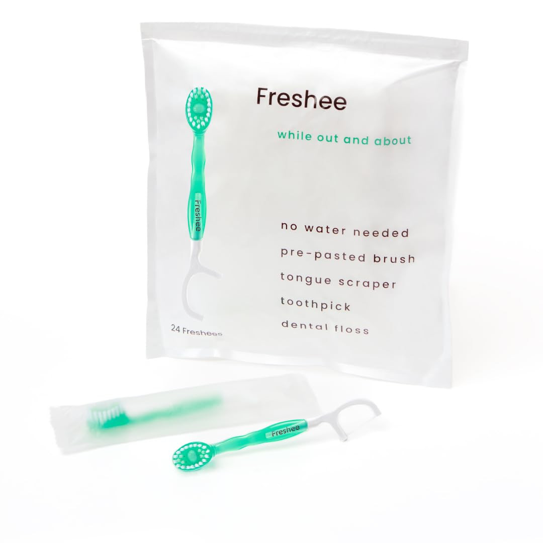 Freshee 5 in 1 Disposable Mini Toothbrush with Toothpaste + Floss + Pick + Tongue Scraper | Trave... | Amazon (US)