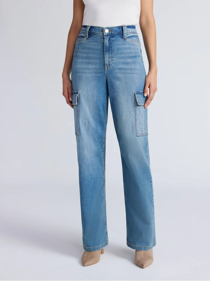 Sofia by Sofia Vergara Women's and Women's Plus Relaxed Straight Super High-Rise Cargo Jeans, 30.... | Walmart (US)