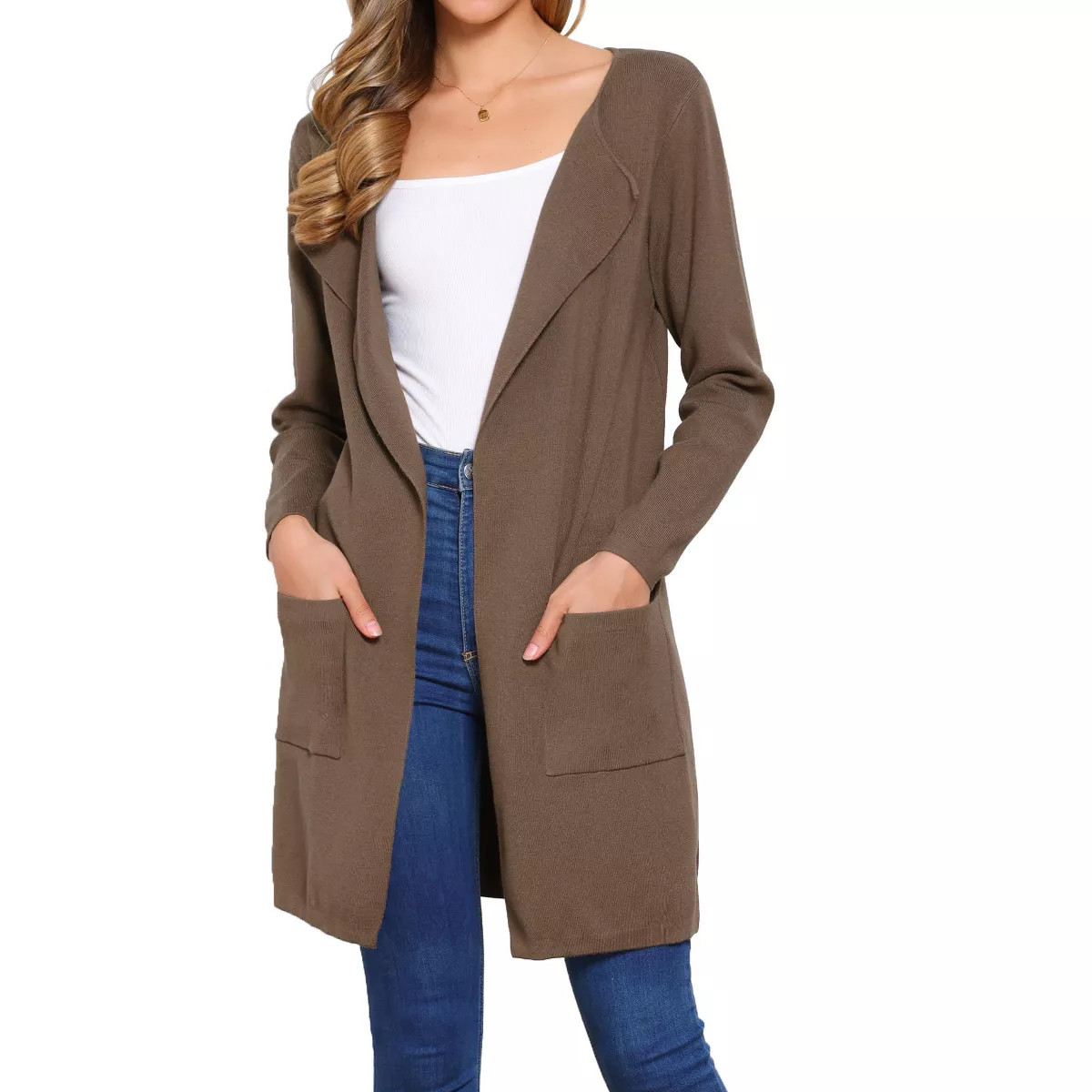 INSPIRE CHIC Women's Open Front Long Sleeve Mid Long Knit with Pockets Fall Layering Sweater Coat... | Target