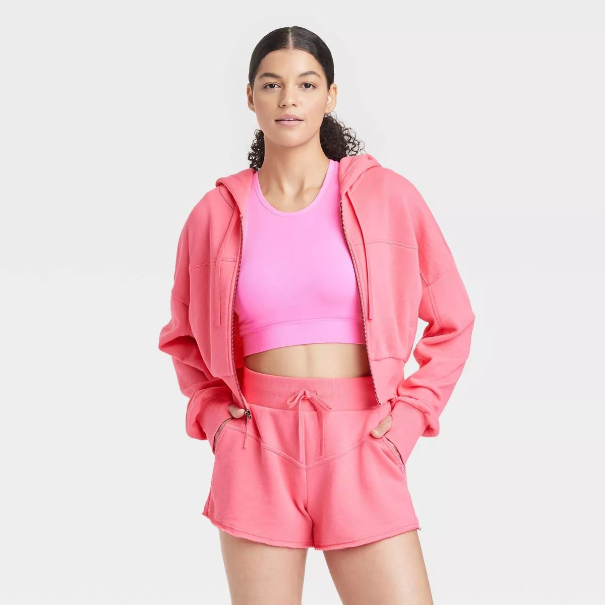 Women's Full Zip Crop Hoodie - JoyLab™ Pink M | Target