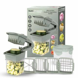 Nutri Chopper 5-in-1 Compact Portable Handheld Kitchen Slicer with Storage Container in Sage | The Home Depot