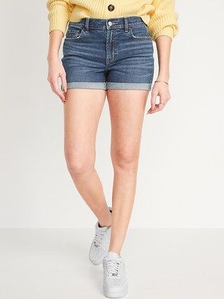 Mid-Rise Medium-Wash Boyfriend Jean Shorts for Women -- 3-inch inseam | Old Navy (US)