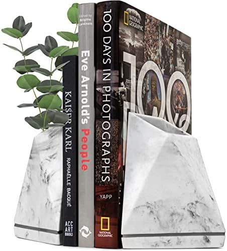 BDECOR Marble Style Bookends Decorative, Unique Decorative Bookends for Heavy Books, Book Ends Perfe | Amazon (US)