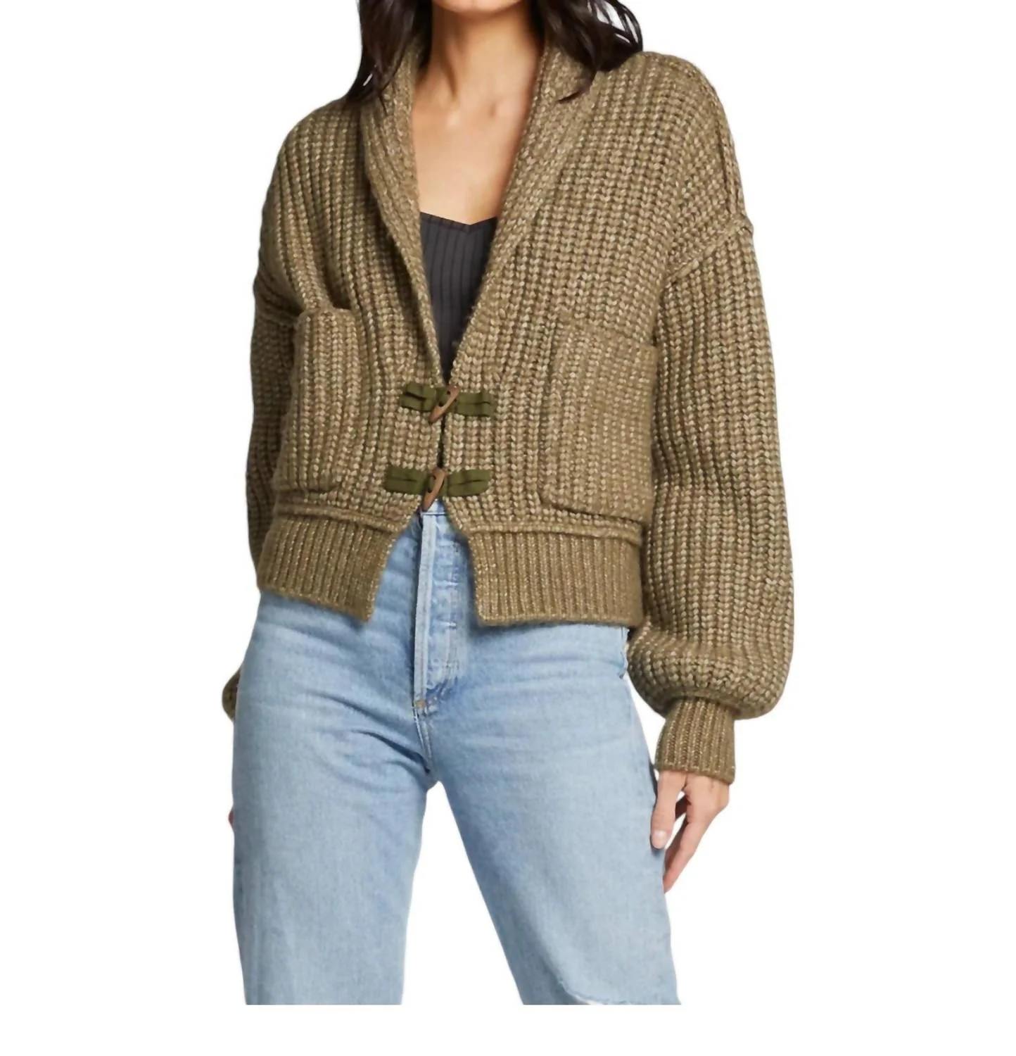 Cain Chunky Knit Cardigan Sweater In Olive | Shop Simon