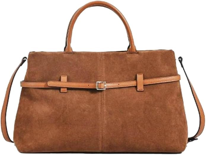 Suede Tote Handbag Retro Slouchy Hobo Bag with Buckle Work Causal Shoulder Crossbody Bag 2025 Lar... | Amazon (US)