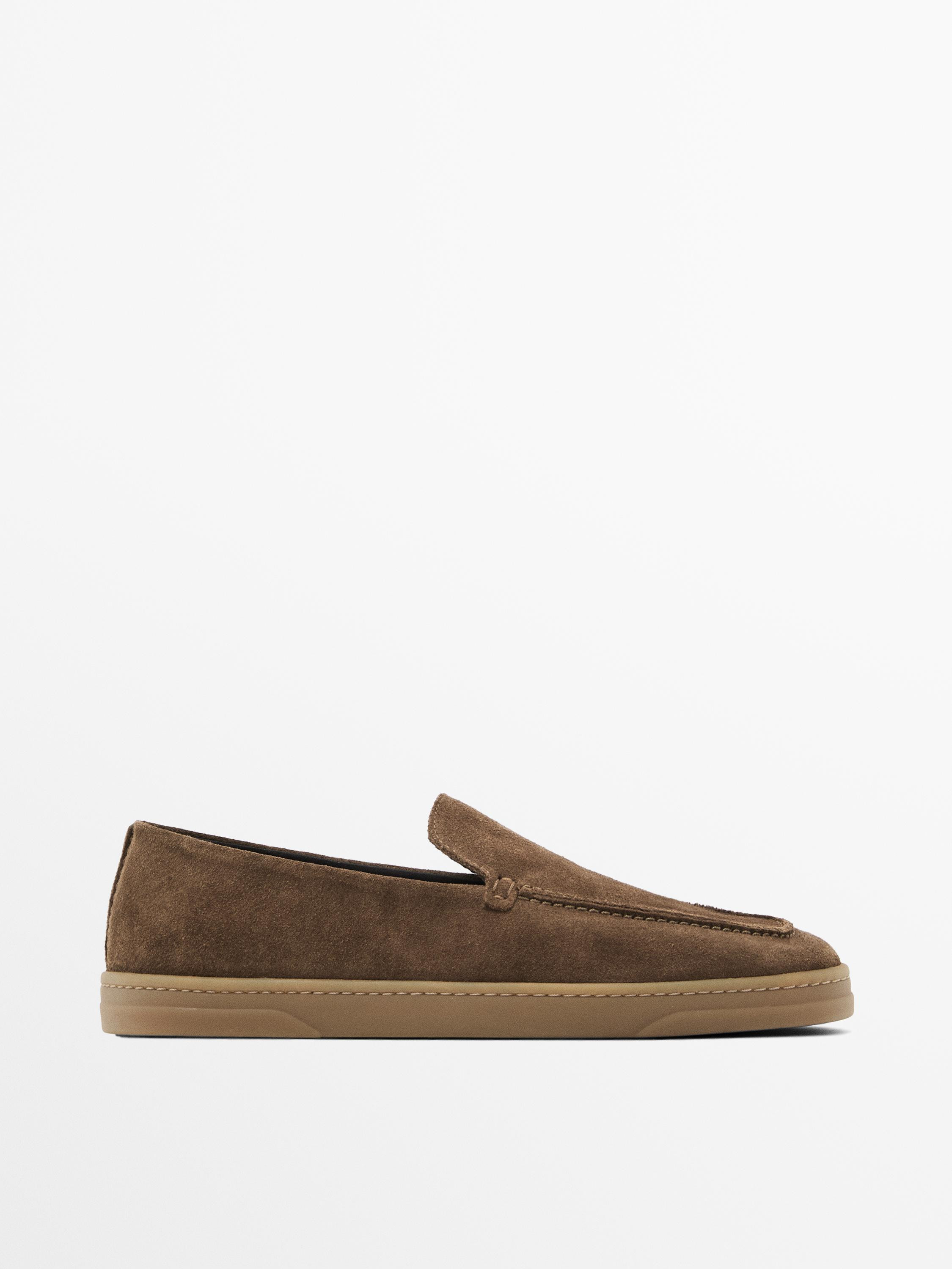 Soft split suede loafers | Massimo Dutti US