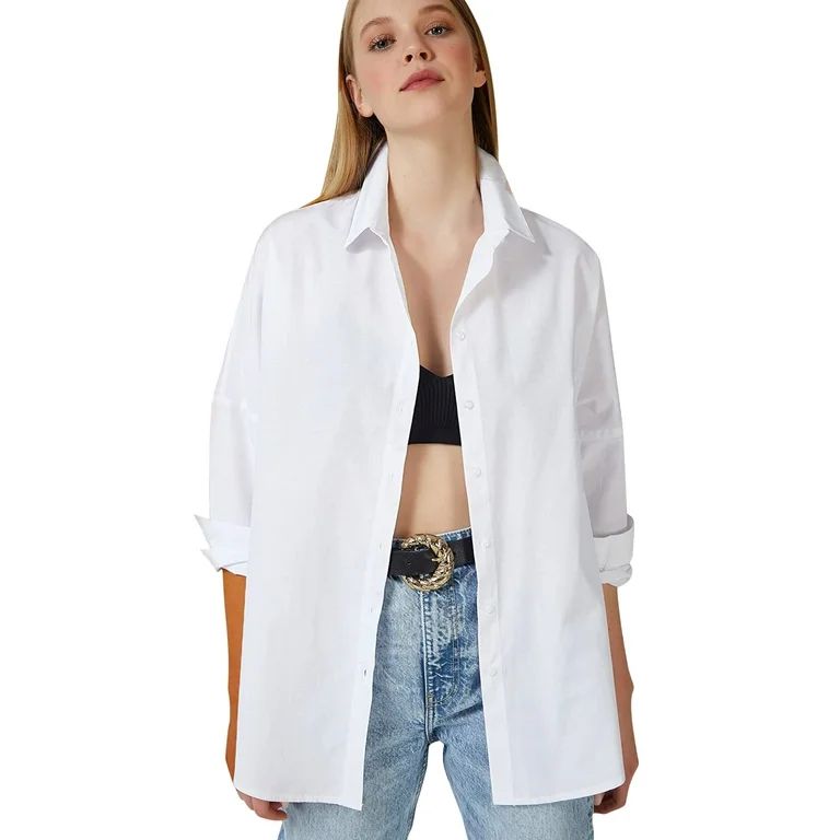 Wataxii Oversized Button Down Shirts for Women Dressy Casual Long Sleeve Blouses Fall Tops Tunics | Walmart (US)