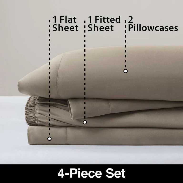Allswell Soft & Silky 4-Piece 300 Thread Count Beige Viscose from Bamboo Sateen Bed Sheet Set, Qu... | Walmart (US)