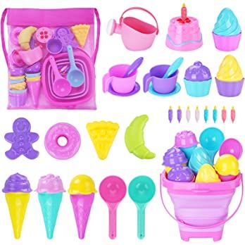 TSDATOWR Ice Cream Beach Toys Sand Toys Set for Kids, Collapsible Sand Bucket and Shovels Set wit... | Amazon (US)