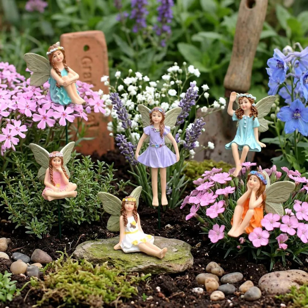 6Pcs Flower Fairy Garden Figurines Set, Miniature Fairy Garden Accessories, Resin Garden Stakes, ... | Etsy (Global)