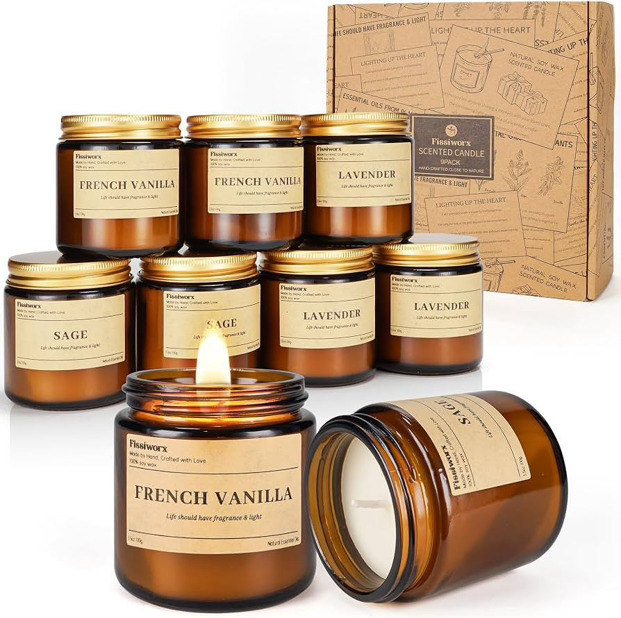 9 Pack Soy Candles for Home Scented |（Vanilla/Lavender/Sage） Long-Lasting 270 Hours, Natural ... | Amazon (US)