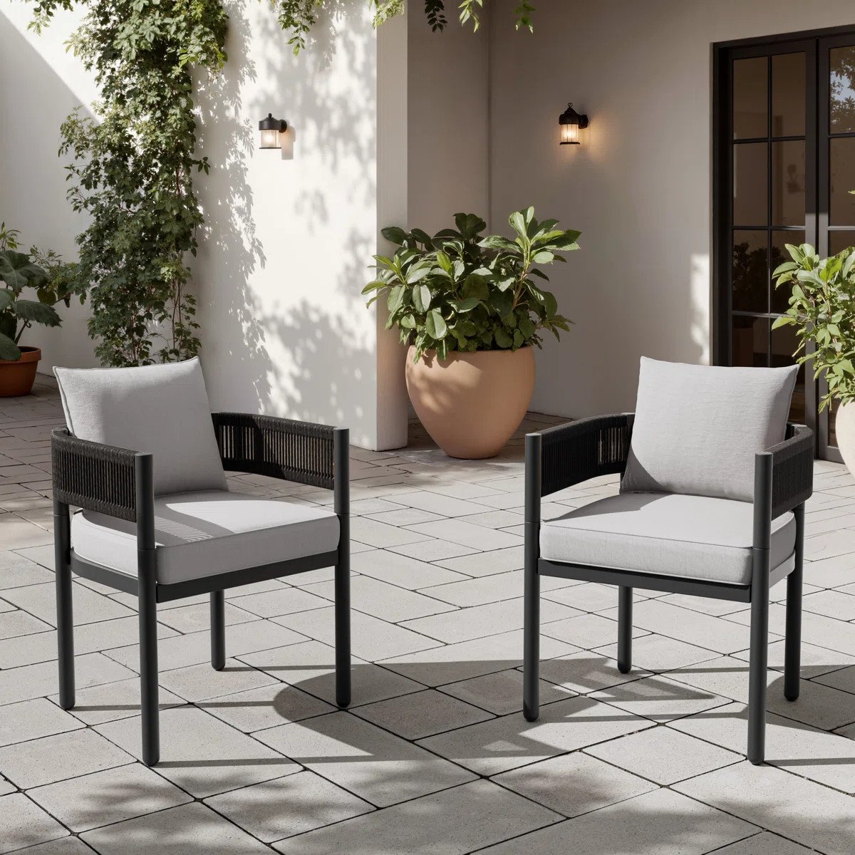 Alessandra Rope Outdoor Dining Chair With Cushions (Set of 2) | Wayfair North America