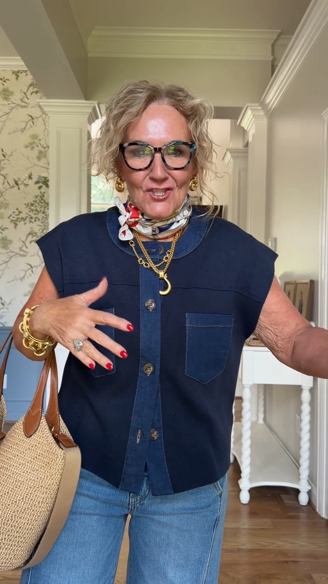 6/25-6/28 Anthropologie 20% off orders of $100+ with code NANETTE20 
Sweater vest is restocked! Wearing a medium 
Jeans size 29 reg 
A few Julie Vos sale pieces 
10% off my bag code NANETTE 
I’ll link a similar scarf

#LTKOver40 #LTKSaleAlert
