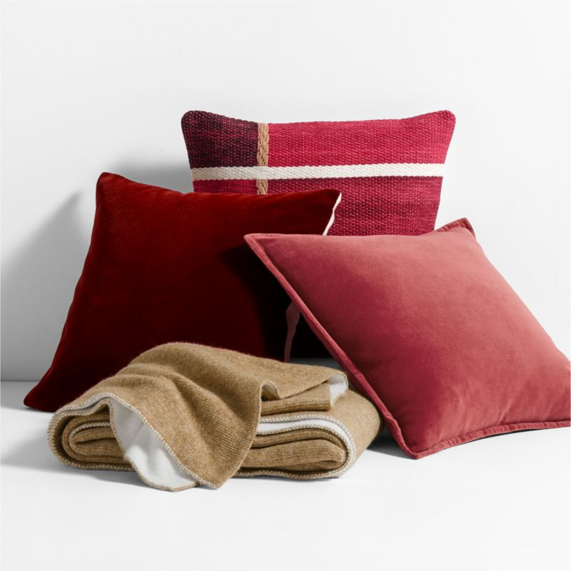 Luminous Red Holiday Throw Pillow Arrangement | Crate & Barrel | Crate & Barrel