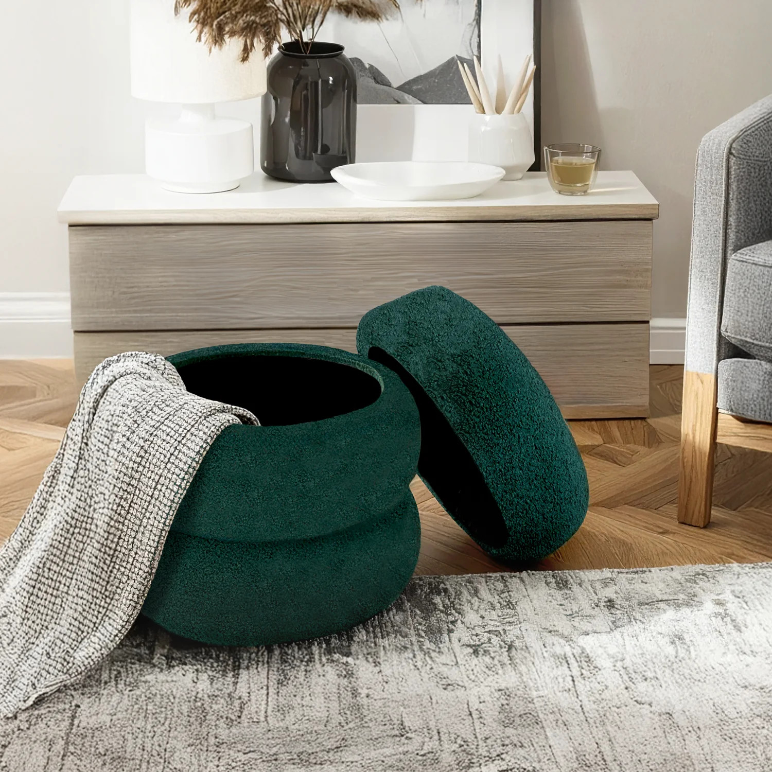 Mainstays Boucle Cloud Storage Ottoman, Green | Walmart (US)