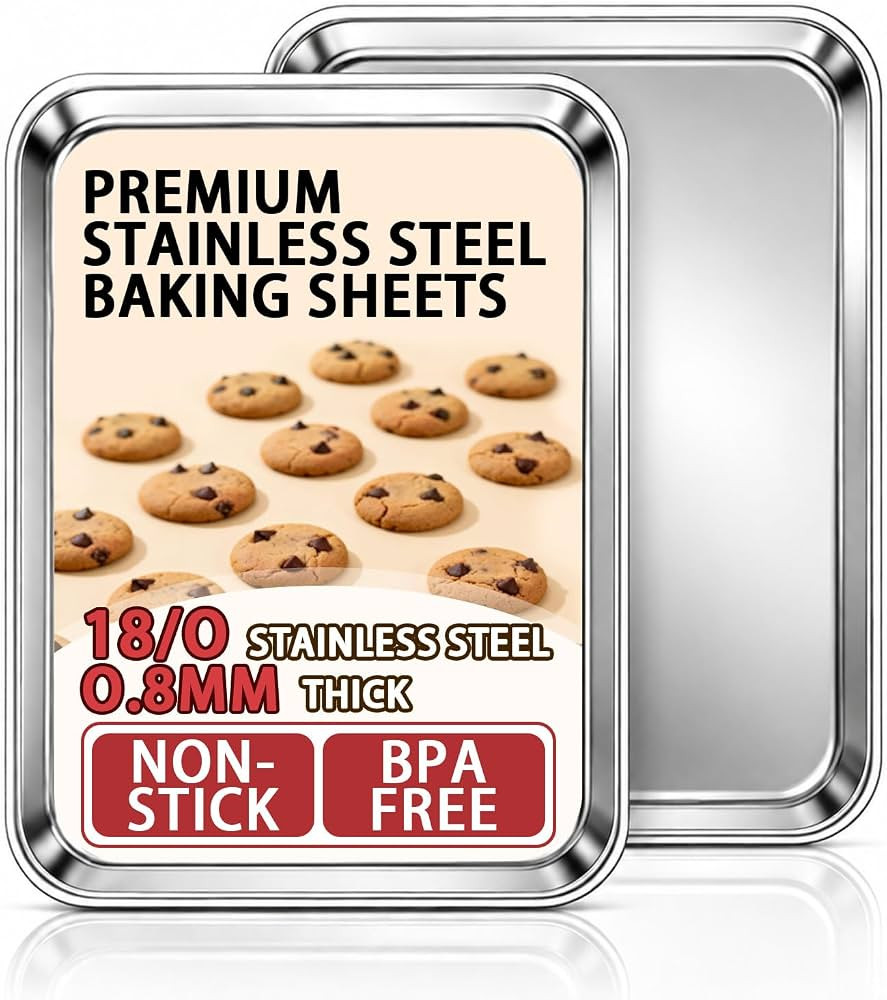 Baking Sheet Set of 2, 18 Inch Stainless Steel Cookie Sheets, 0.8mm Thick | Amazon (US)