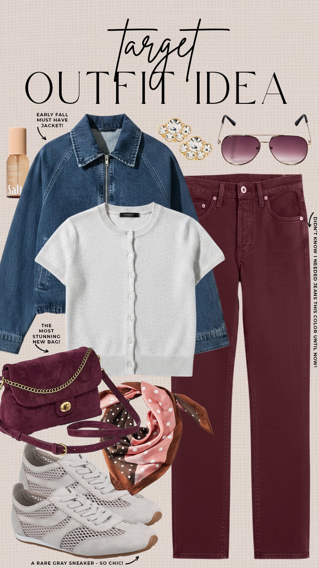Trendy fall style from Target! 

#targetfinds

Target finds. Target fashion. Target new arrivals. Burgundy jeans. Target denim. Target burgundy suede handbag. Target fall flats.

#LTKootd #LTKSeasonal #LTKgrwm