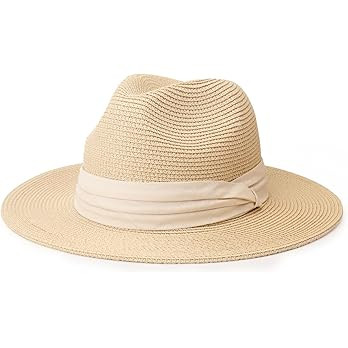 DRESHOW Women Straw Panama Hat Travel Fedora Beach Sun Hat Summer Wide Brim Straw Roll up Hat UPF... | Amazon (US)