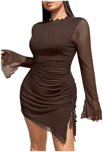 BEAUDRM Women's Plus Size Bodycon Dresses Long Bell Sleeve Wedding Guset Dress Mesh Sheer Party C... | Amazon (US)