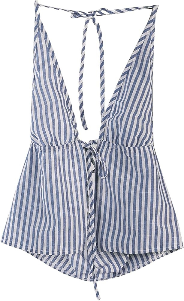SweatyRocks Women's Sexy Striped Tie Front Halter Tops Sleeveless Drawstring Summer Cami Tops | Amazon (US)